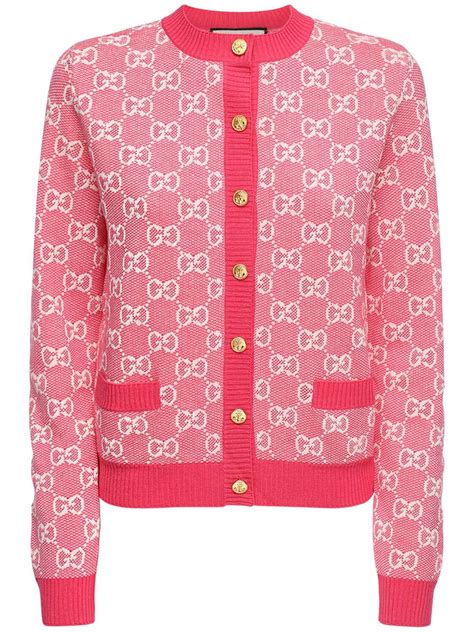 gucci 8838813 8261388ctaon pink|GG knit wool cardigan in light grey and pink .